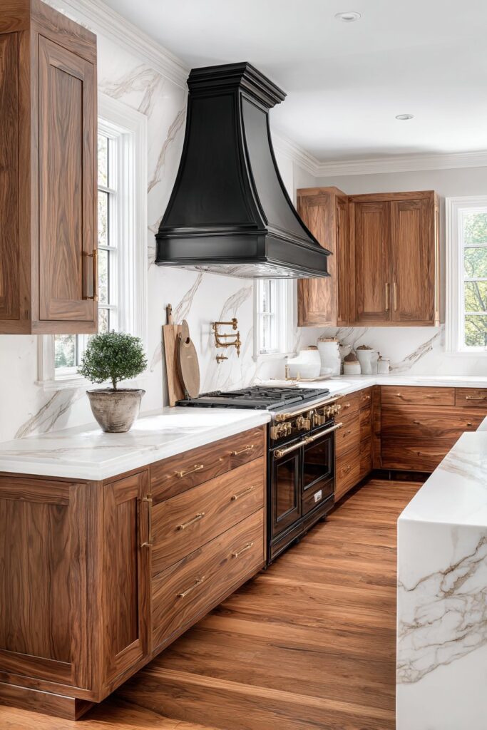 Dramatic Contrast with Rich Wood Tones