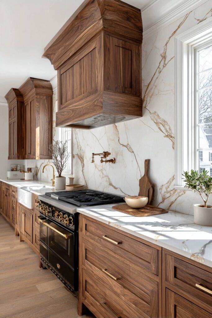 Dramatic Contrast with Rich Wood Tones