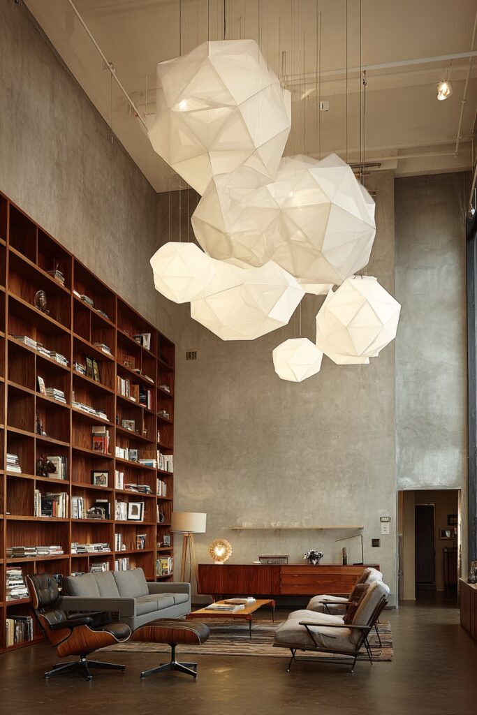 Geometric Pendant Lights at Staggered Heights