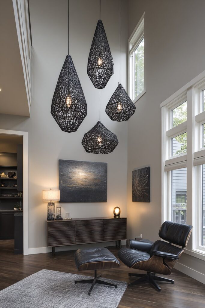 Geometric Pendant Lights at Staggered Heights