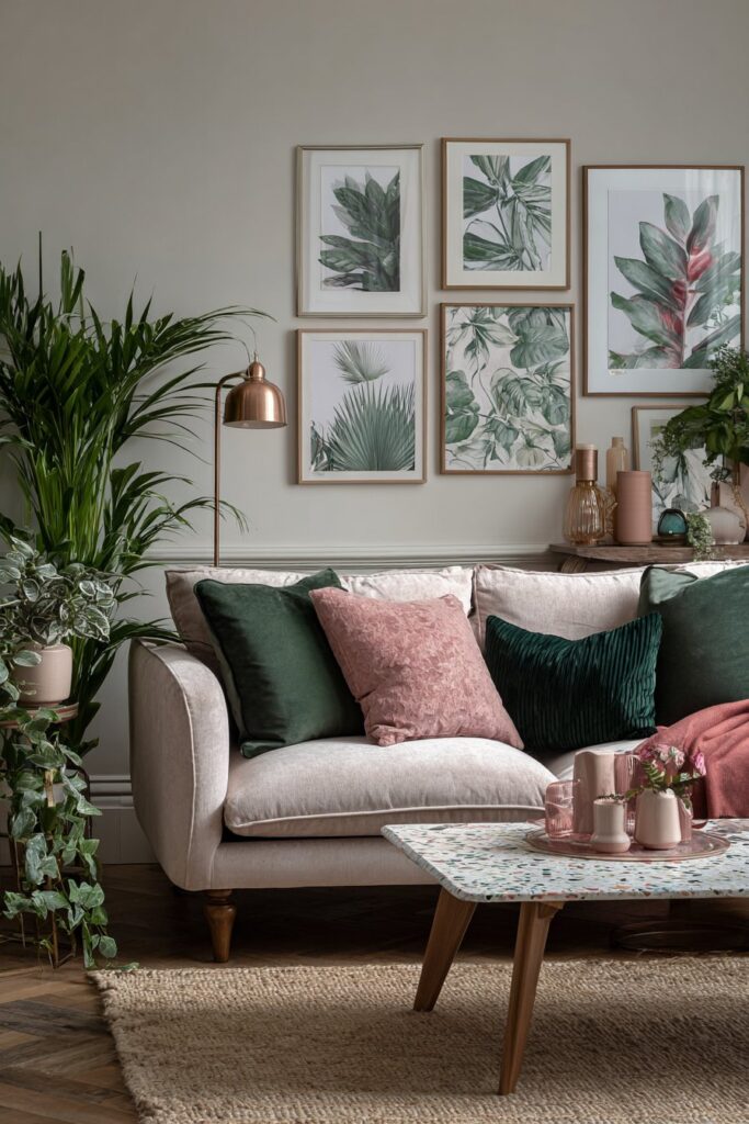 Eclectic Gallery Wall with Botanical Art Collection