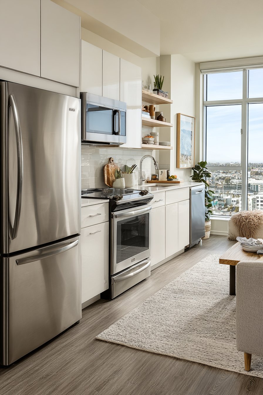 Space-Efficient Stainless Steel Kitchen for Urban Apartment Living