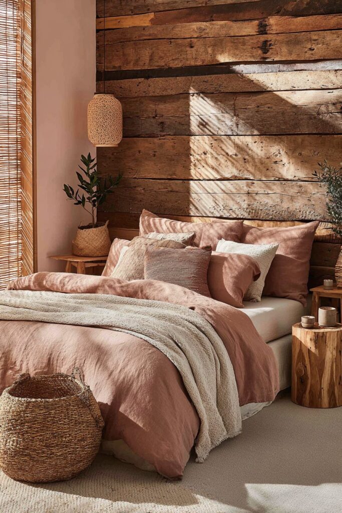 Sunset-Inspired Serenity with Reclaimed Wood Accent