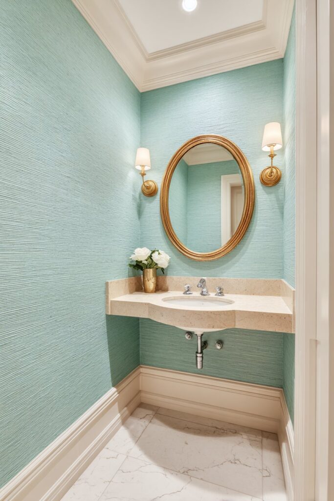 Elegant Powder Room with Grasscloth