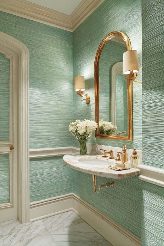 Elegant Powder Room with Grasscloth
