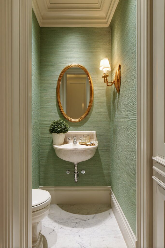 Elegant Powder Room with Grasscloth