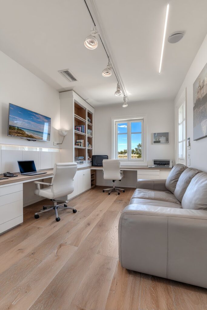 Multifunctional Living Room with Zoned Track Lighting