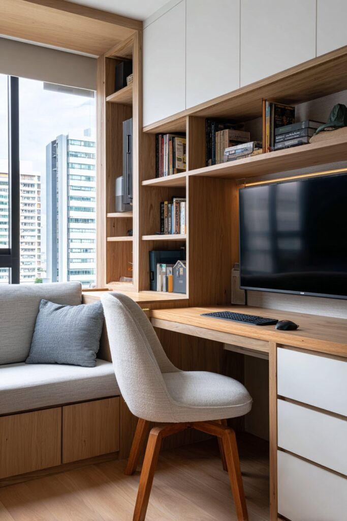 Multifunctional Living Room with Zoned Track Lighting