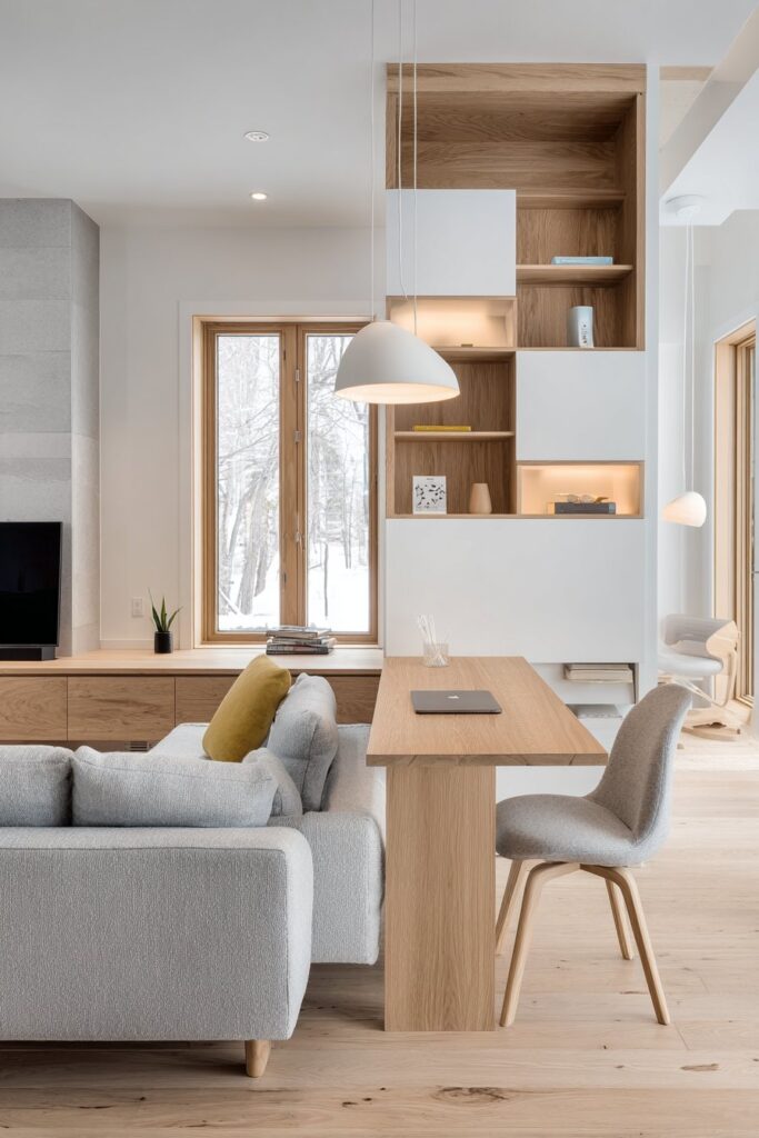 Multifunctional Living Room with Zoned Track Lighting