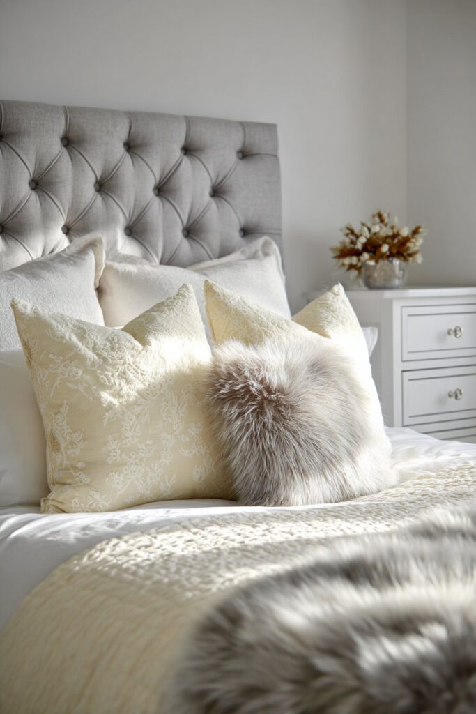 Serene Bed Arrangement with Layered Textiles