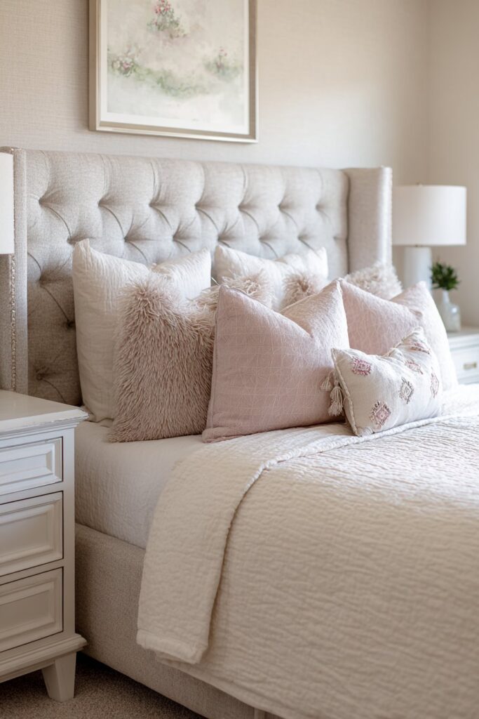 Serene Bed Arrangement with Layered Textiles