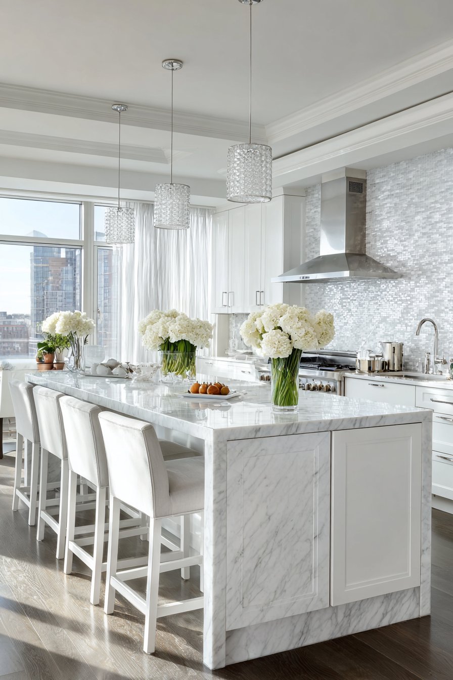 Marble Island Masterpiece with Waterfall Edges