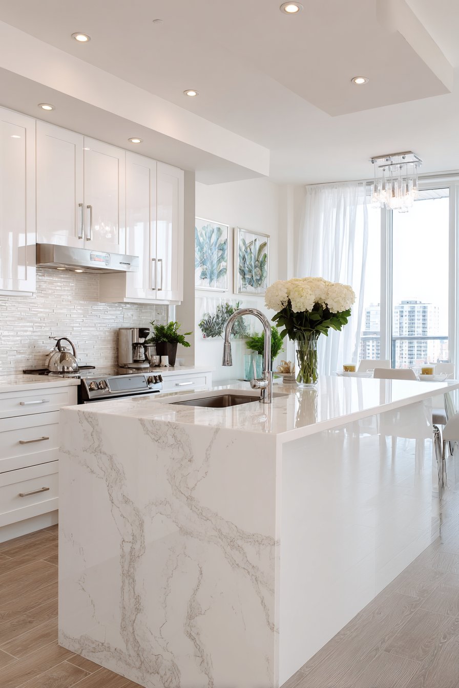 Marble Island Masterpiece with Waterfall Edges