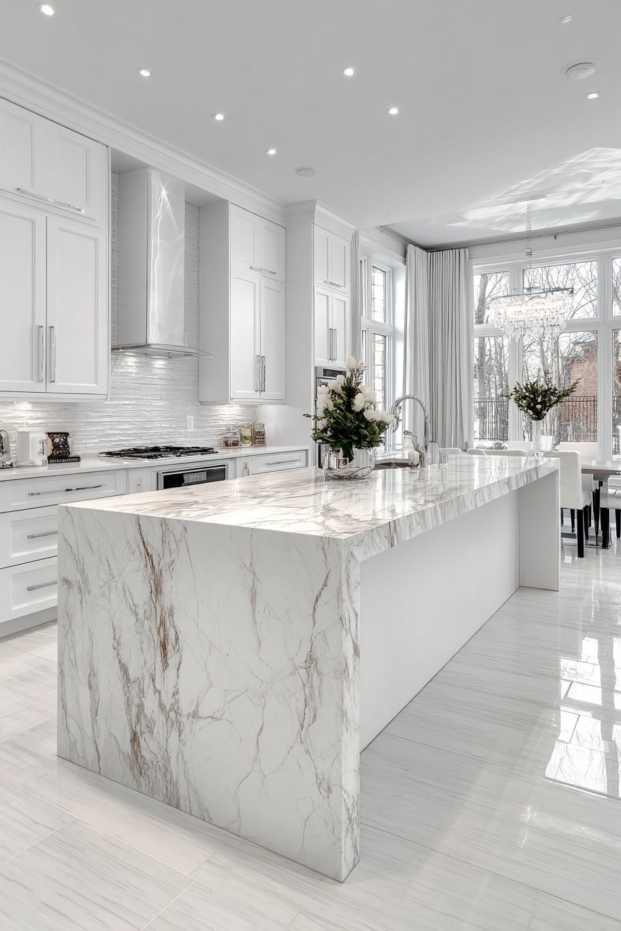 Marble Island Masterpiece with Waterfall Edges