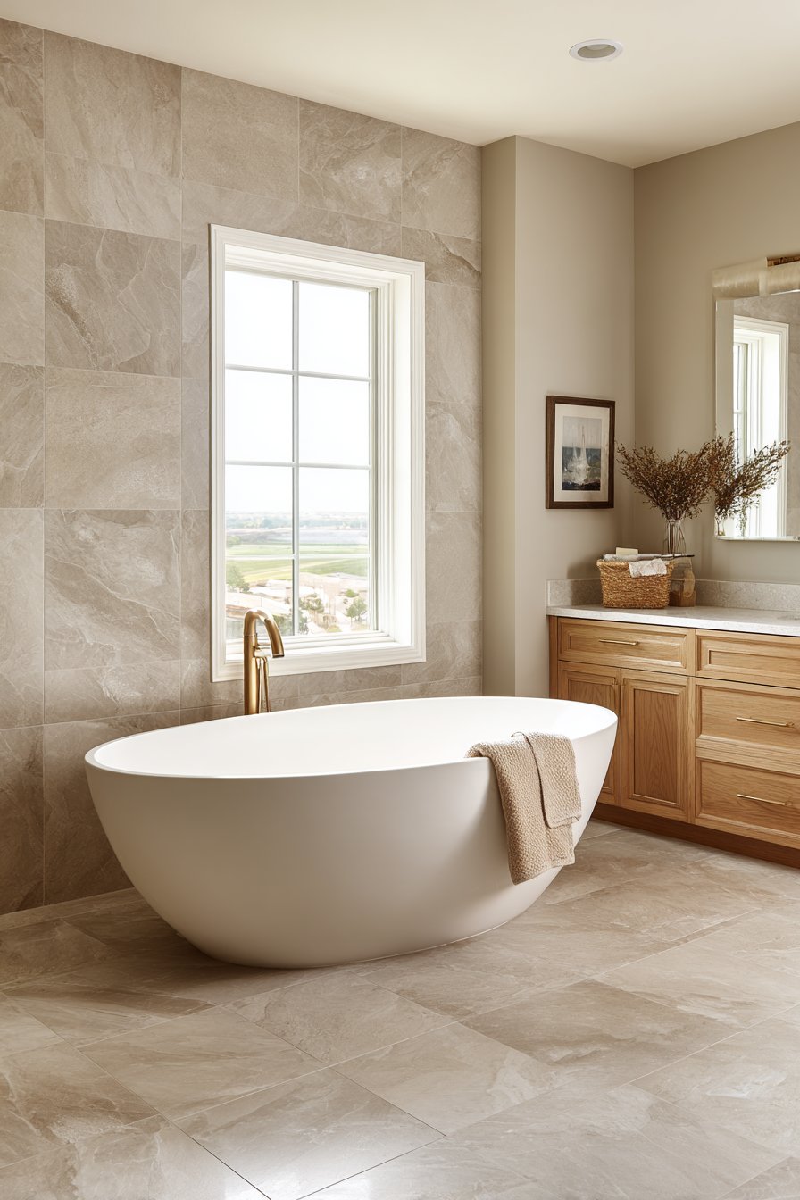 Serene Spa-Like Sanctuary with Freestanding Soaking Tub