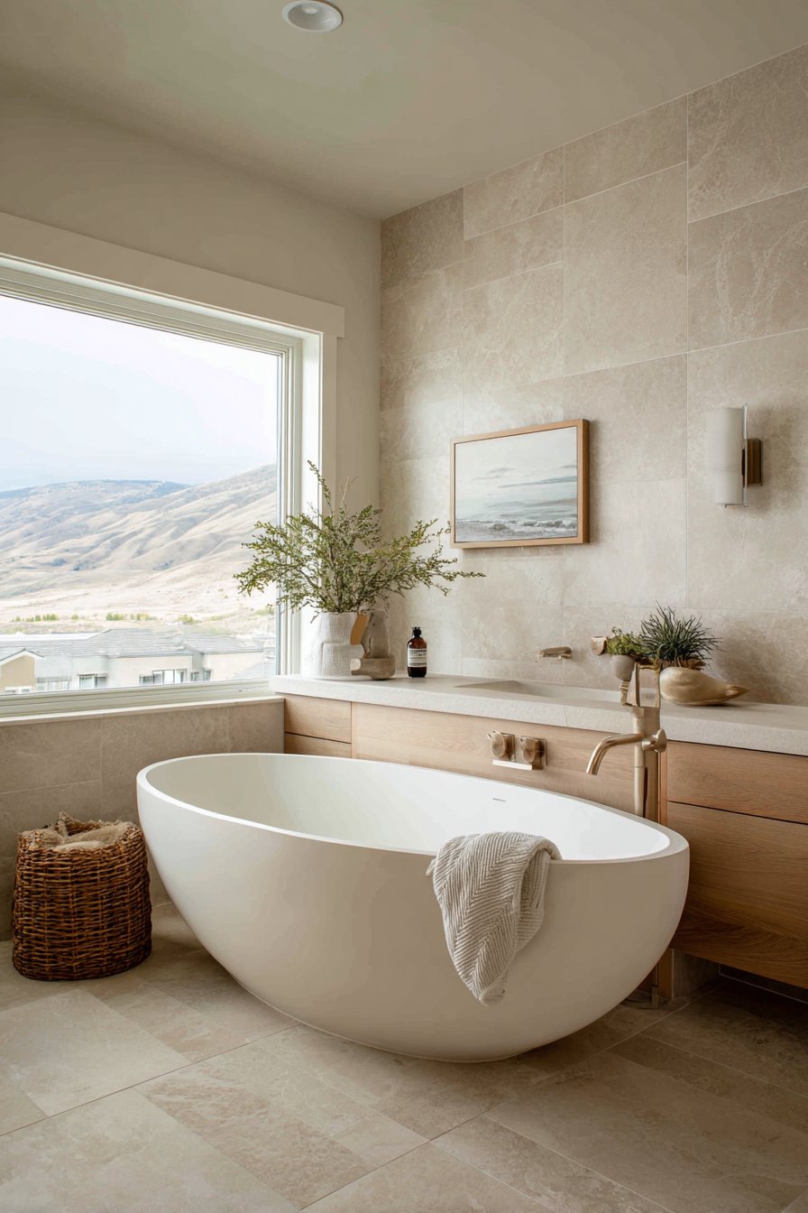 Serene Spa-Like Sanctuary with Freestanding Soaking Tub