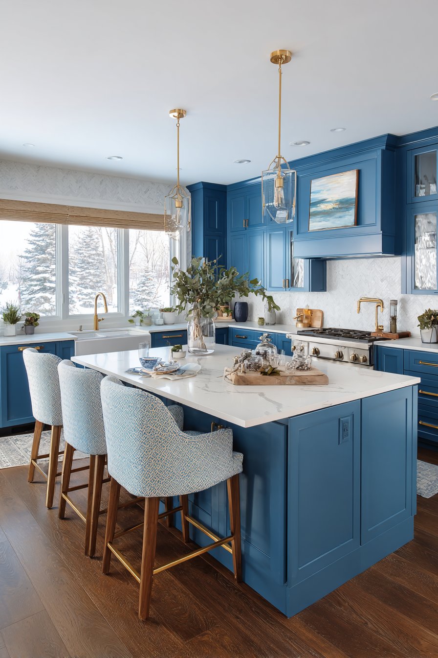 Classic Navy Shaker Elegance with Brass Accents