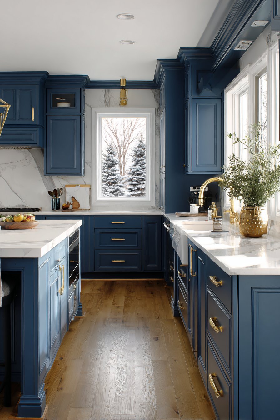 Classic Navy Shaker Elegance with Brass Accents