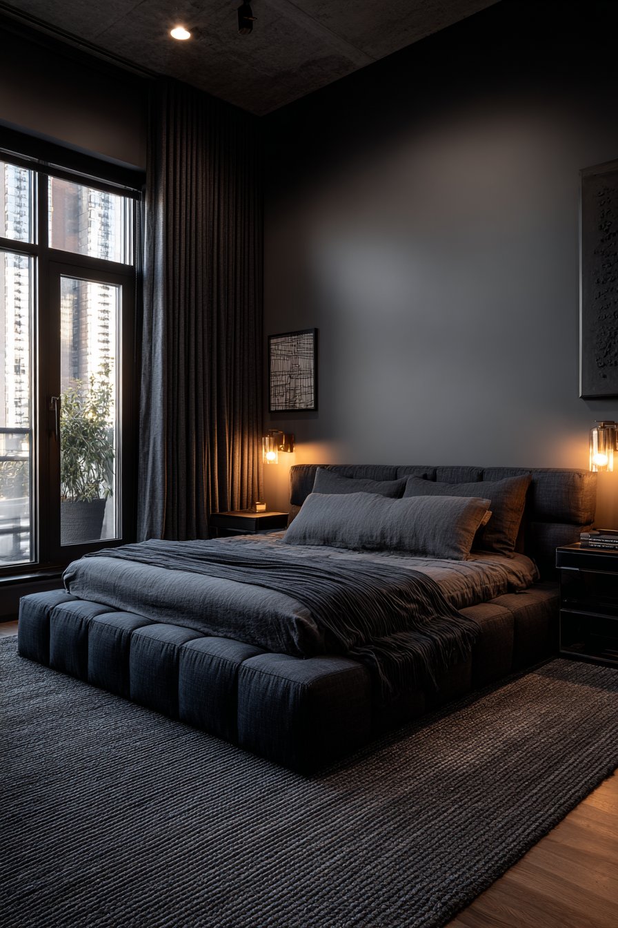 Sophisticated Charcoal Grey Platform Bedroom