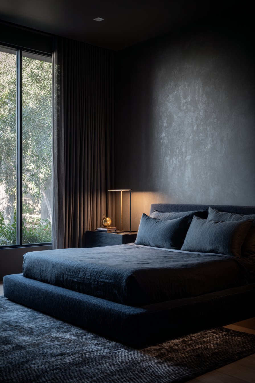 Sophisticated Charcoal Grey Platform Bedroom