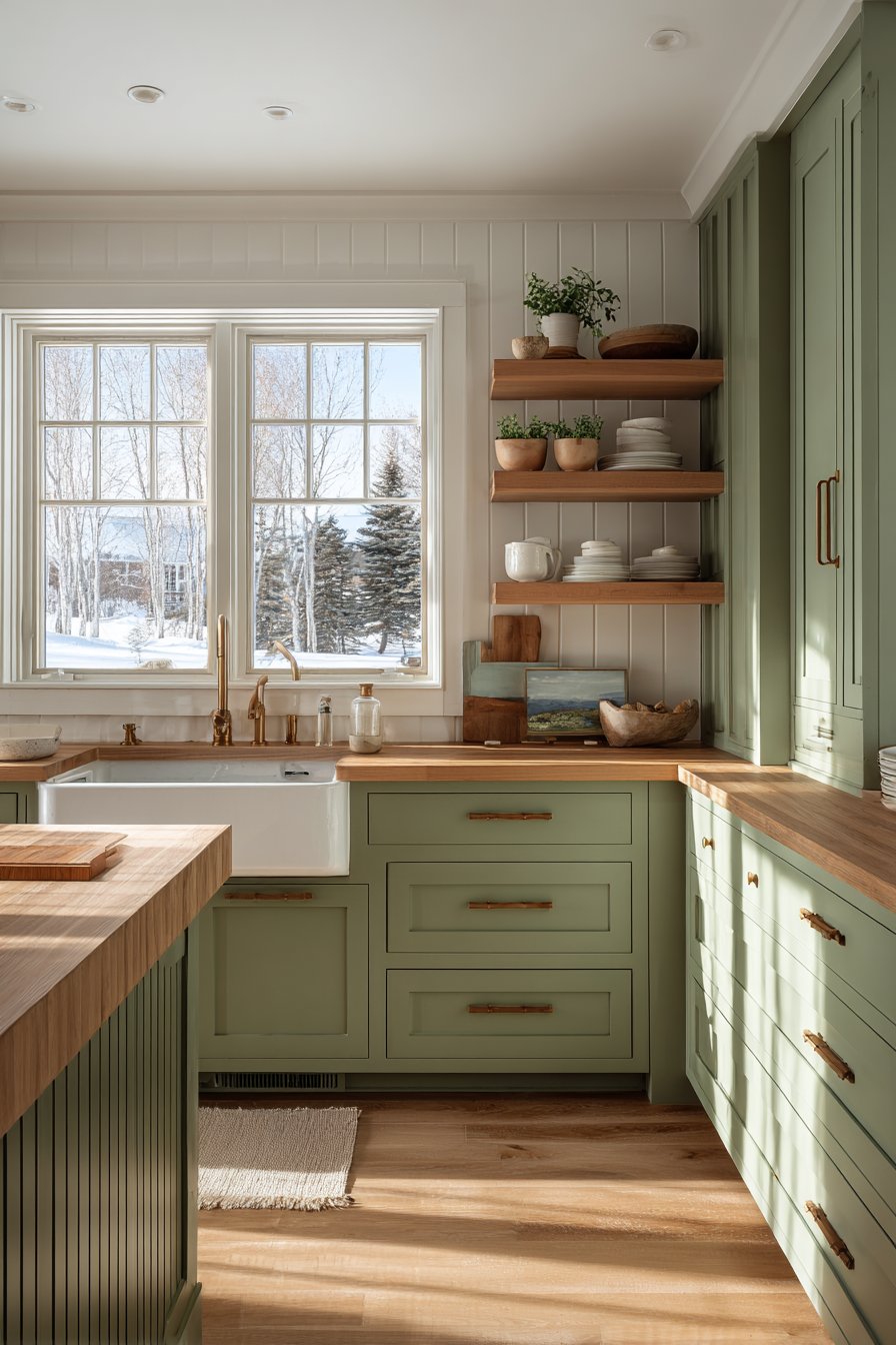 Sage Green Shaker Elegance with Natural Oak Warmth