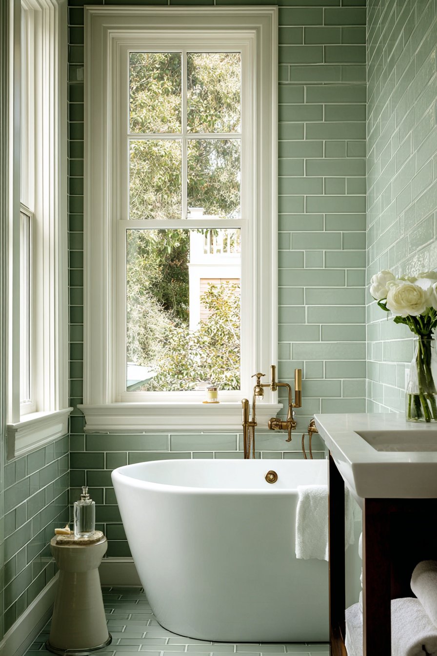 Serene Sage Subway Tile Sanctuary