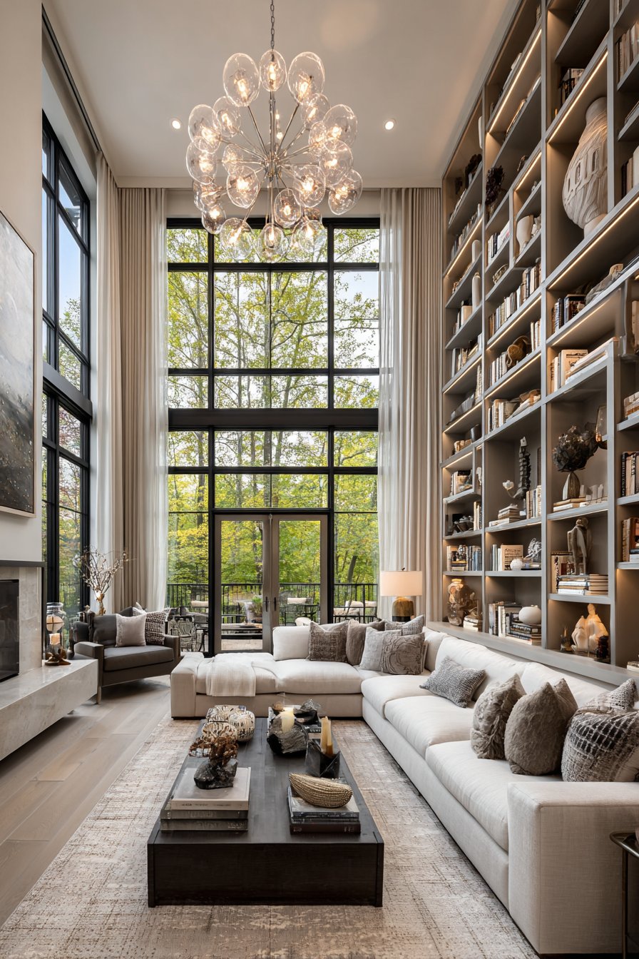 Double-Height Elegance with Floor-to-Ceiling Windows