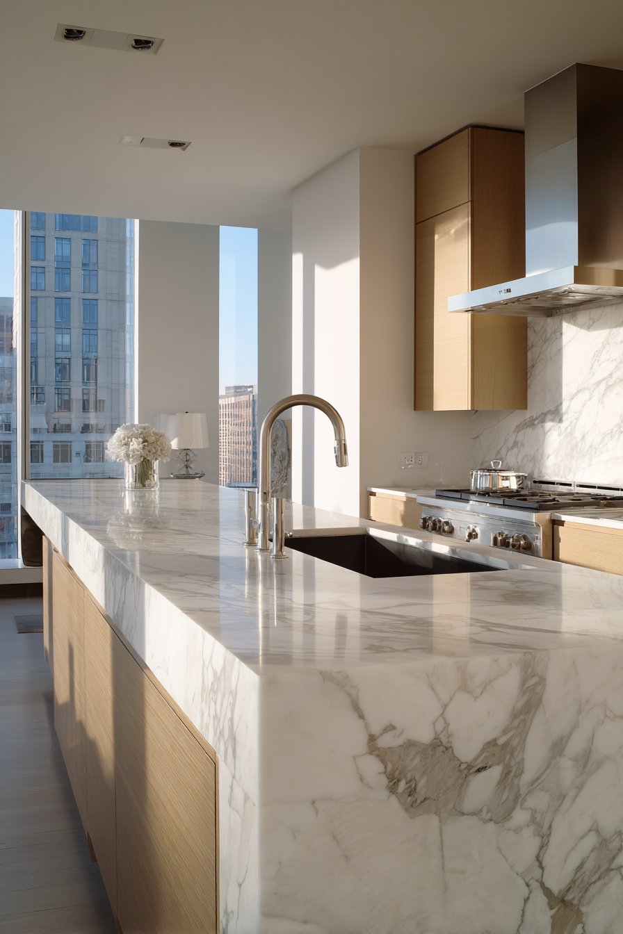 Modern Marble Waterfall Edge Elegance