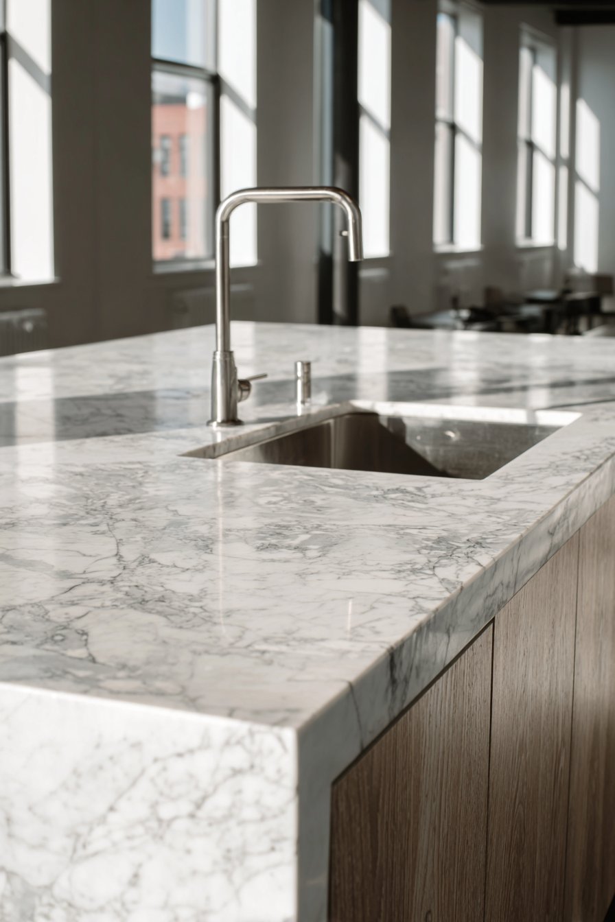 Modern Marble Waterfall Edge Elegance