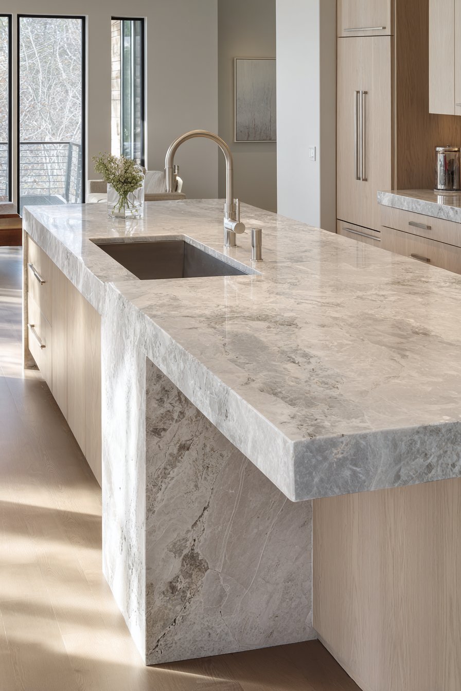 Modern Marble Waterfall Edge Elegance