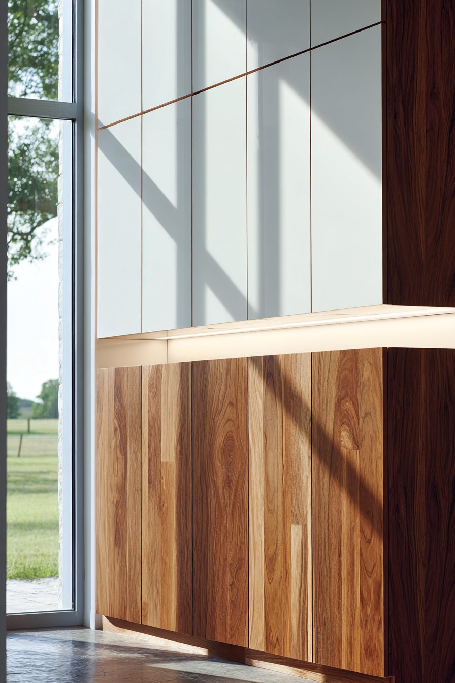 Sleek Handleless White and Walnut Elegance