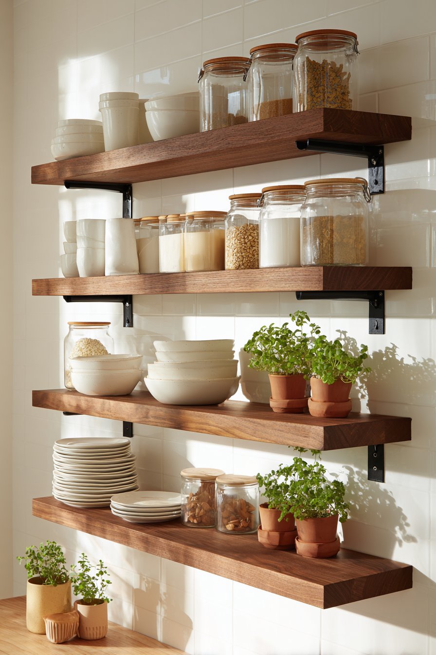 Modern Natural Walnut Elegance with Organized Displays