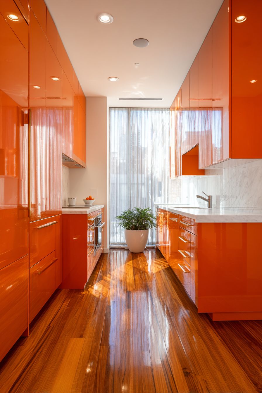 Vibrant Custom Cabinetry in Burnt Orange