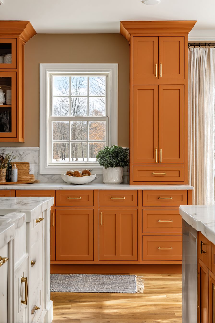 Vibrant Custom Cabinetry in Burnt Orange