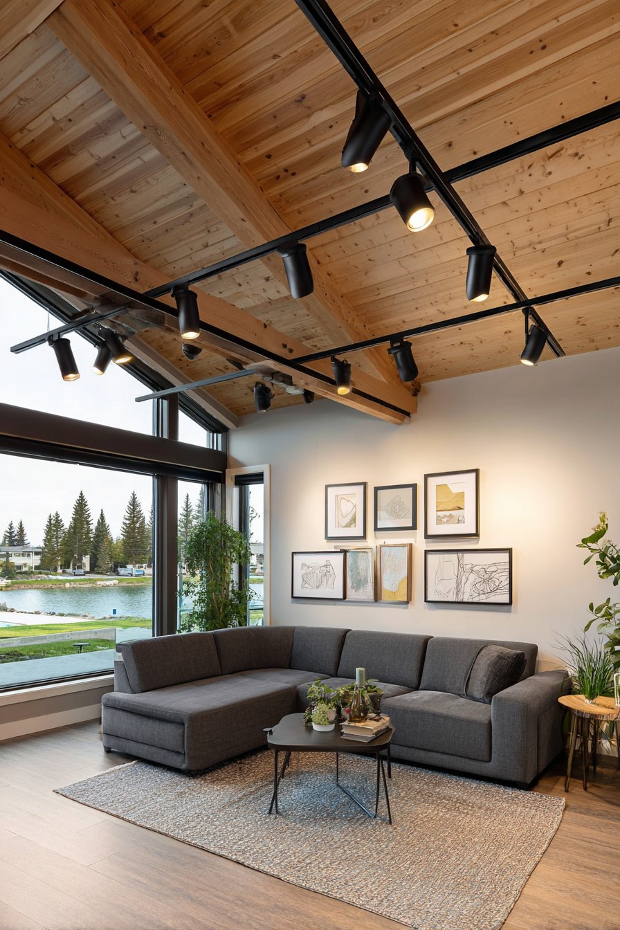 Modern Gallery-Inspired Living Room with Adjustable Track Lighting
