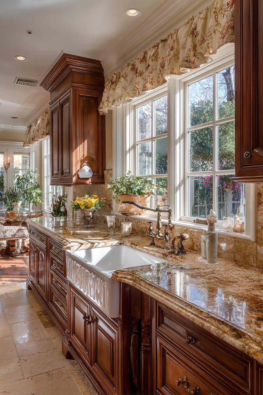 Rich Cherry Wood Elegance with Ornate Crown Molding