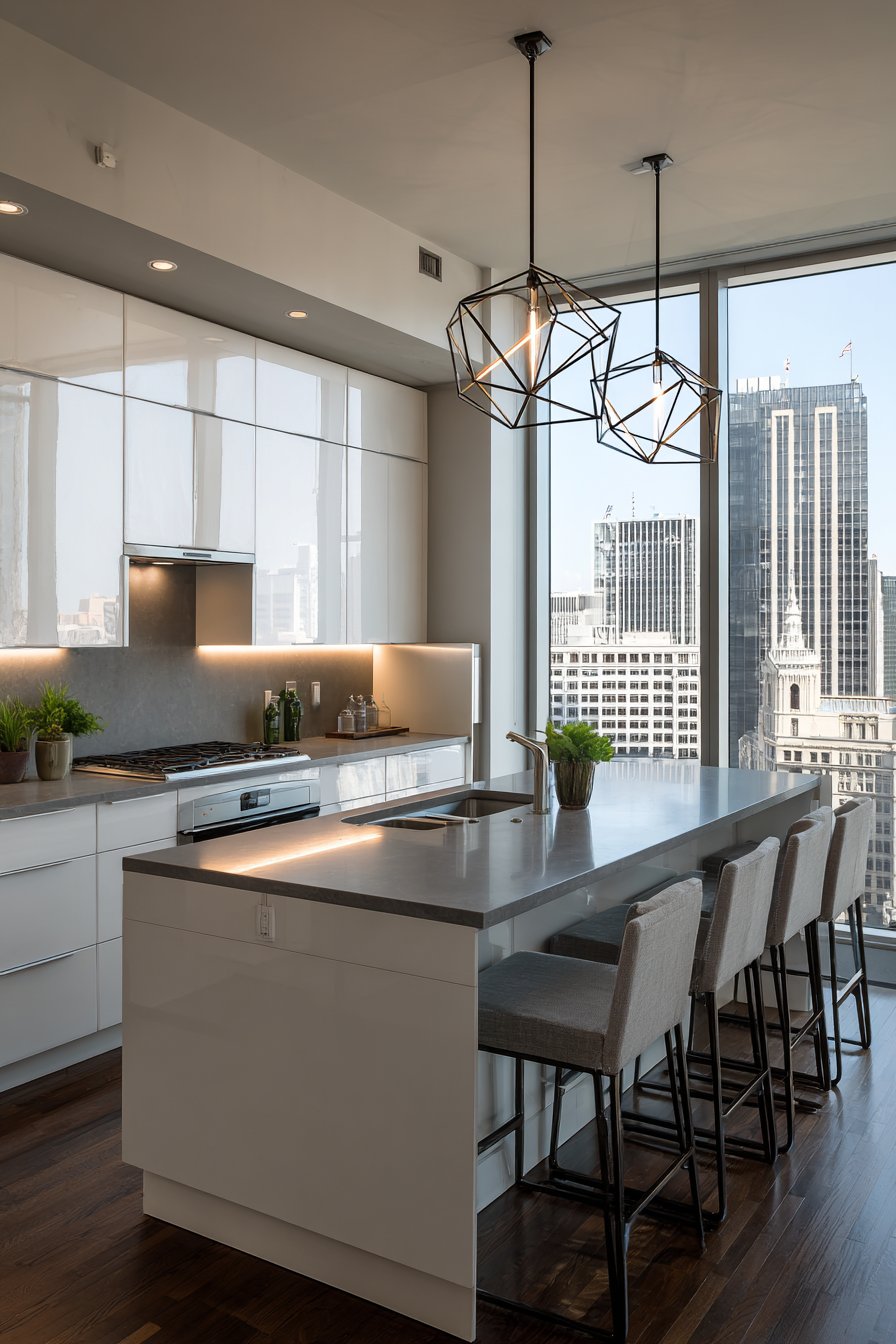 Sleek White Minimalism with LED Integration