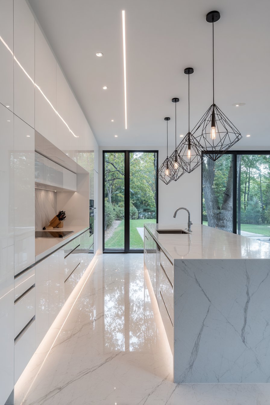 Sleek White Minimalism with LED Integration