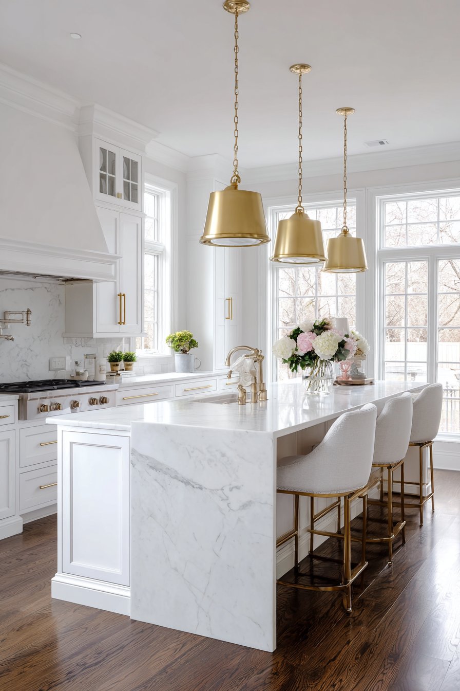 Classic Elegance with Shaker Cabinets and Brushed Gold Hardware