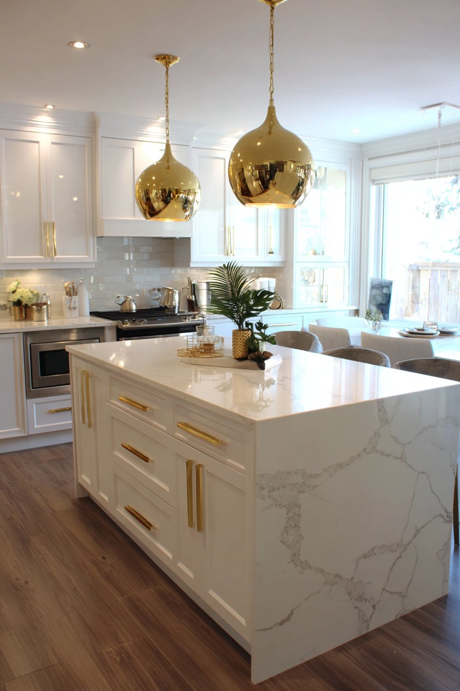 Classic Elegance with Shaker Cabinets and Brushed Gold Hardware