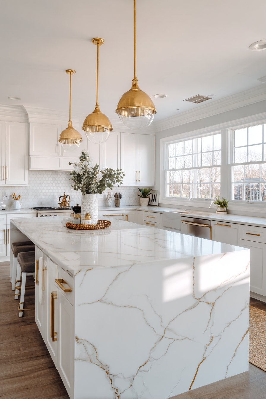 Classic Elegance with Shaker Cabinets and Brushed Gold Hardware