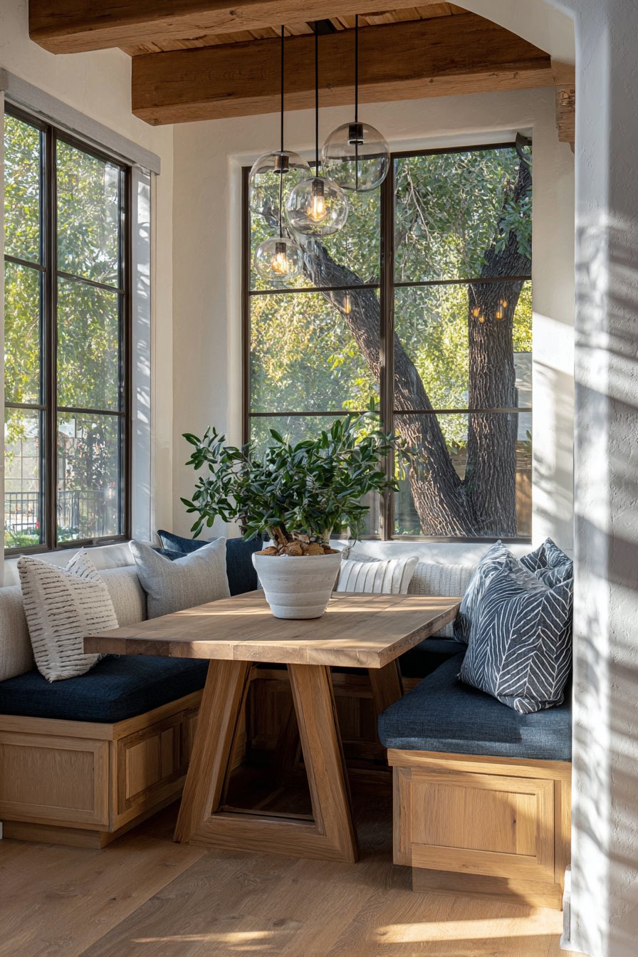 Cozy Navy Blue and White Oak Breakfast Nook