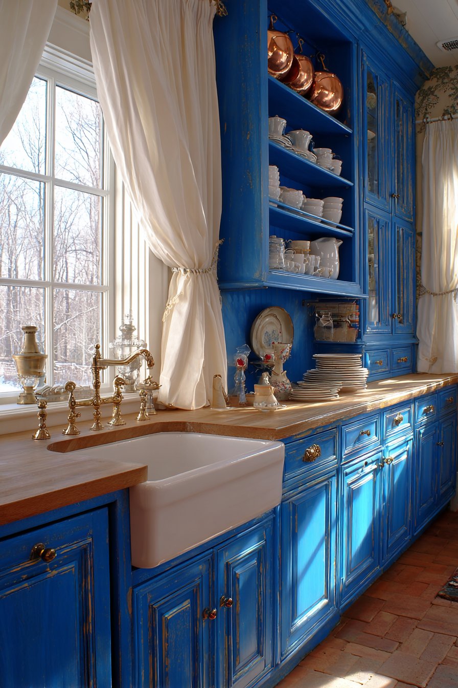 Distressed Cobalt Elegance with Provincial Details