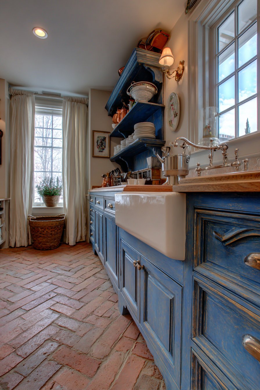 Distressed Cobalt Elegance with Provincial Details