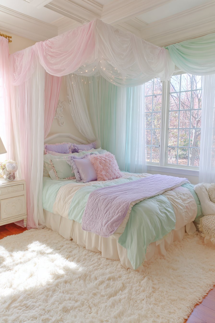 Dreamy Canopy Bed Sanctuary with Fairy Light Enchantment