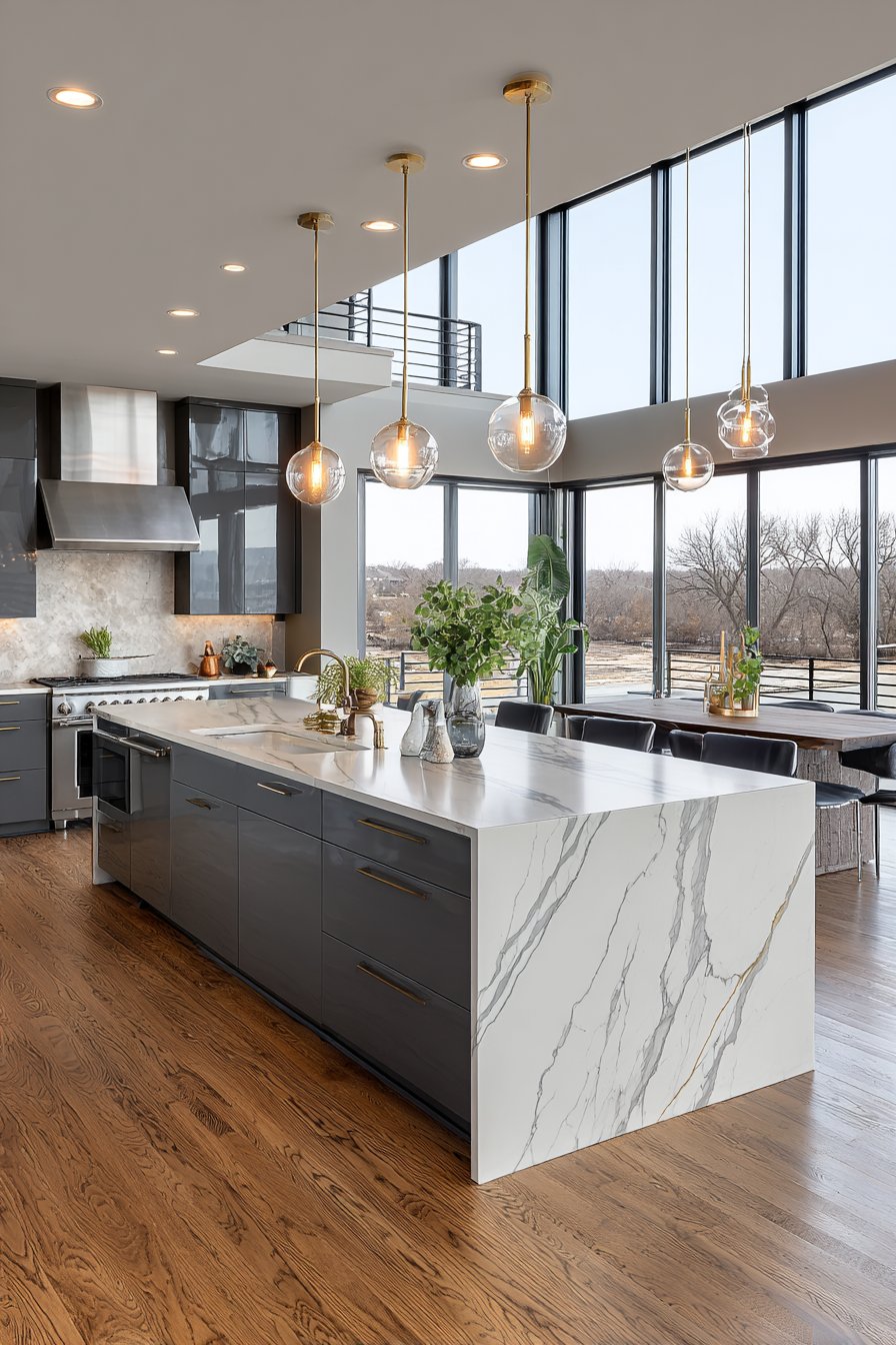 Waterfall Edge Elegance with Calacatta Marble