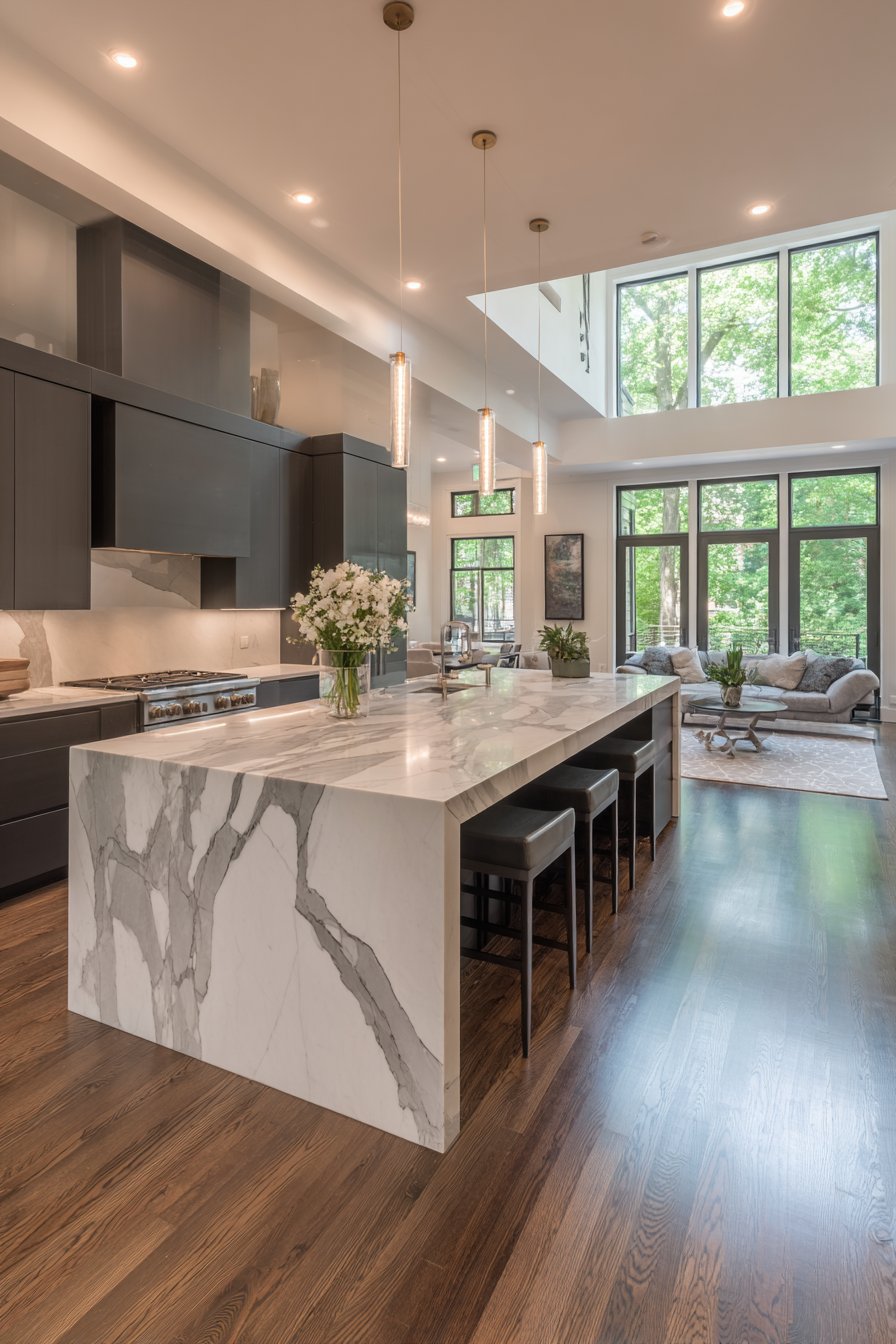 Waterfall Edge Elegance with Calacatta Marble