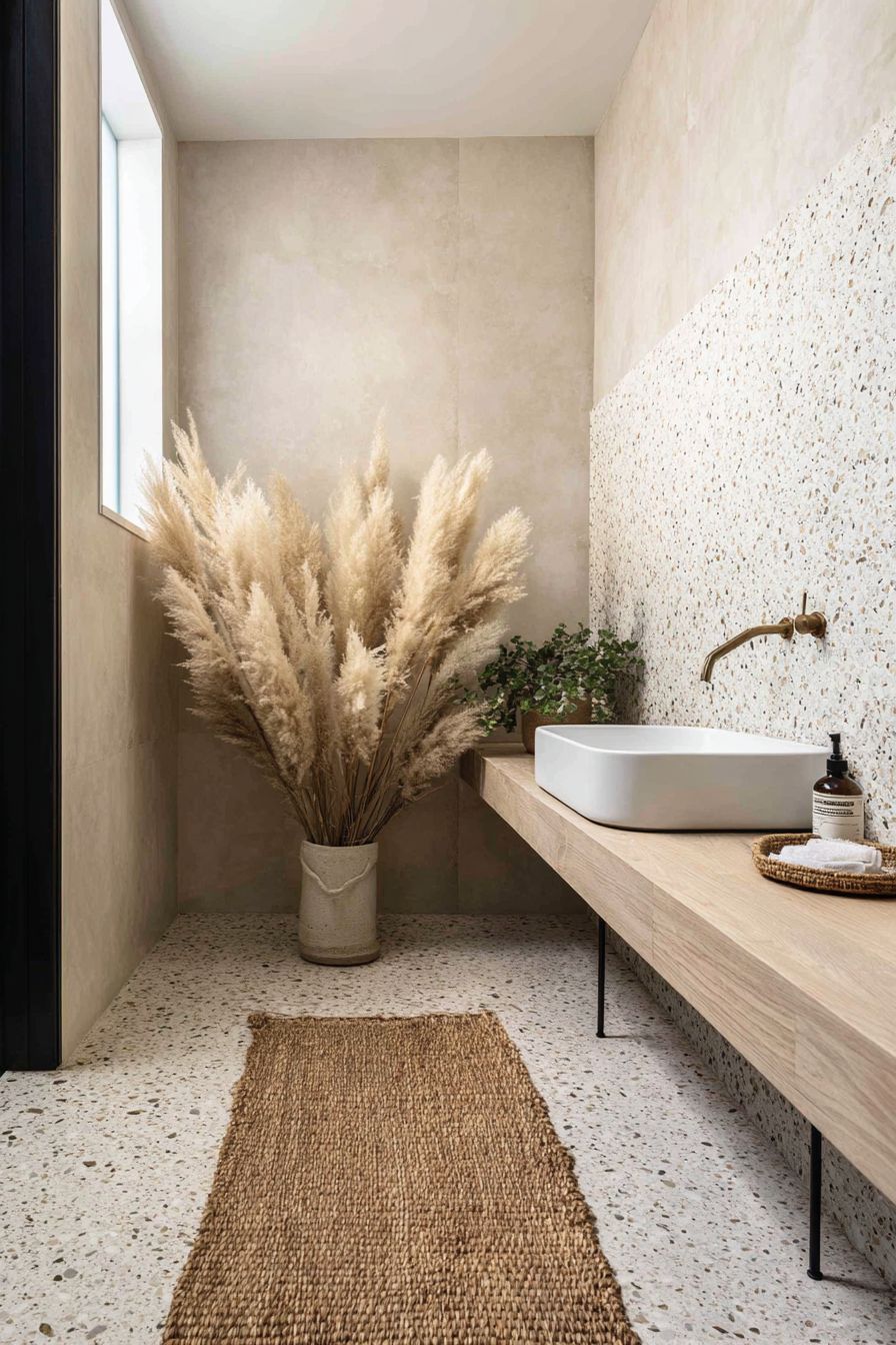 Balanced Neutrals with Terrazzo Accent Wall
