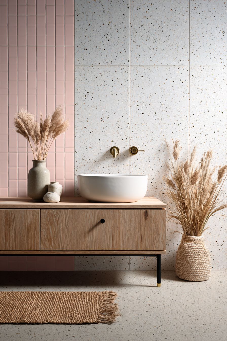 Balanced Neutrals with Terrazzo Accent Wall