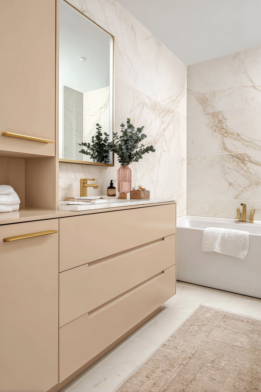 Contemporary Backlit Vanity with Statement Wall